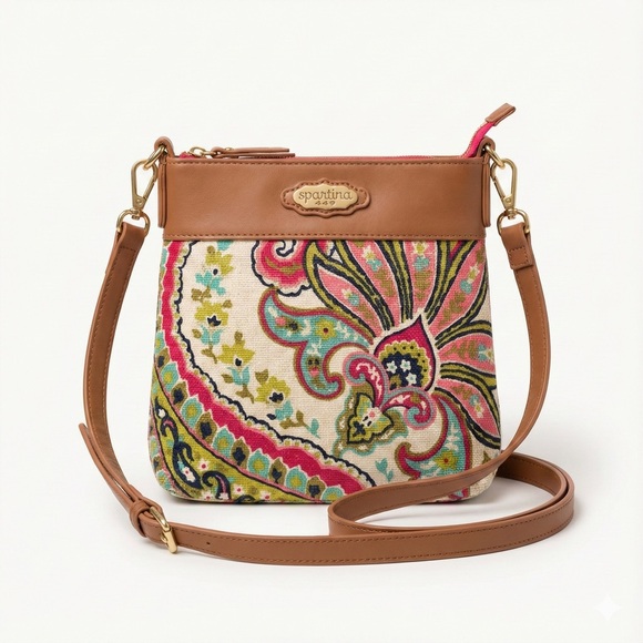 Spartina 449 Handbags - Spartina 449 Paisley Crossbody Canvas Leather Bag